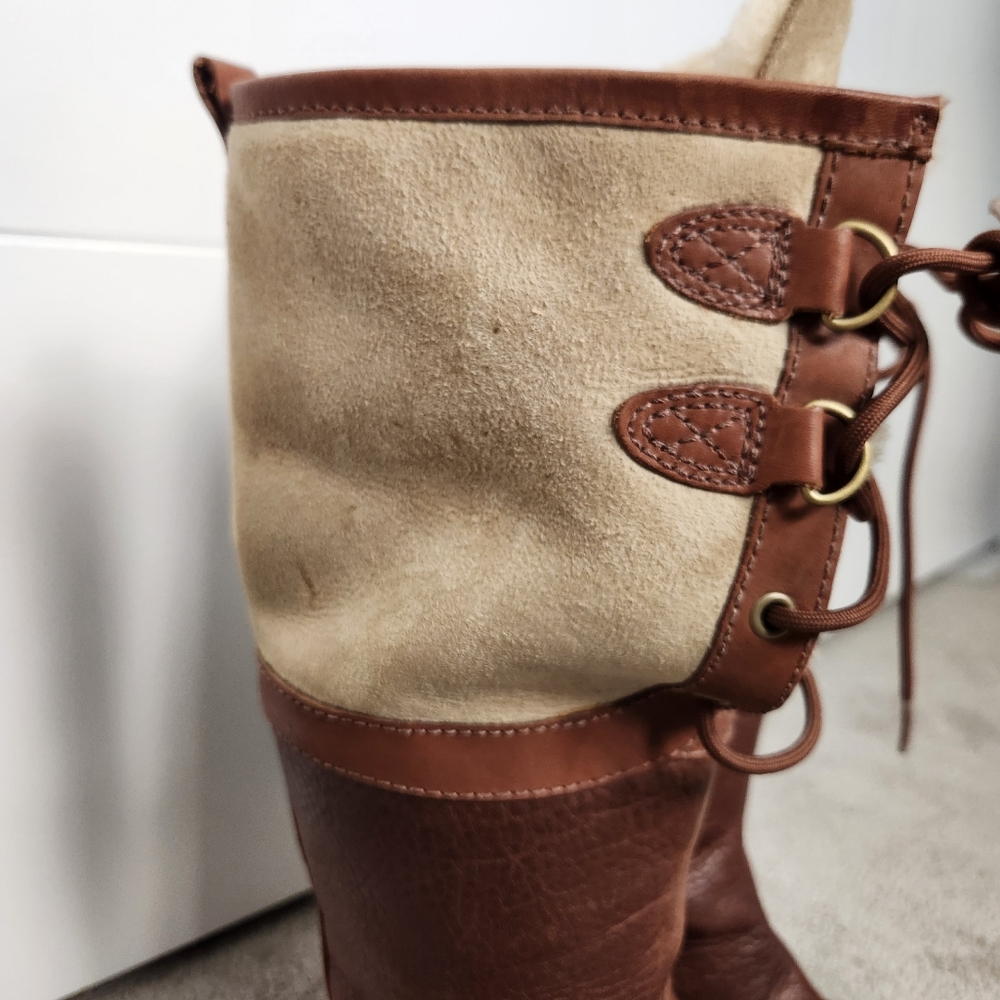 UGG Brown & Cream Lace-Up Winter Boots with Shearling Trim - Picture 7 of 15